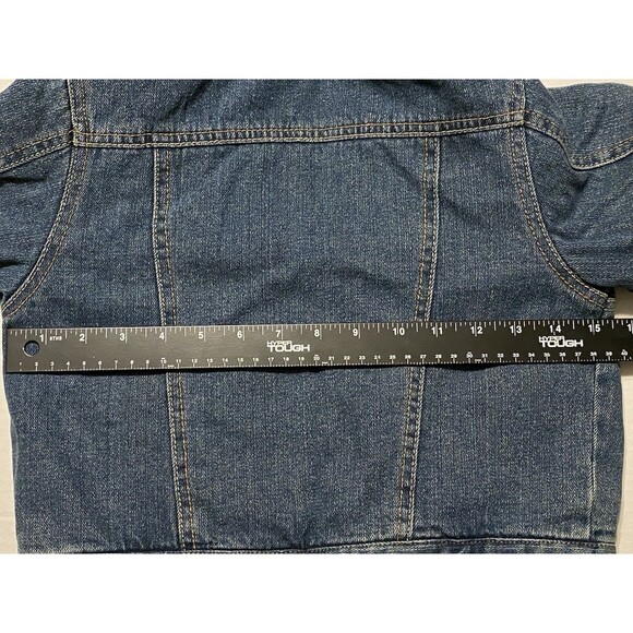 Jean Denim Jacket Boys M 5/6 LEE Pipes Hooded Fleece Lined Warm Coat Patches Y2K - Picture 6 of 16